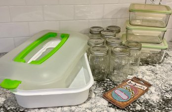 Group Of  Lidded Food Storage Containers & Mason Jars