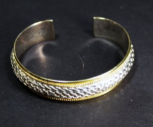 STERLING SILVER AND GOLD ACCENT WOVEN CUFF BRACELET 925