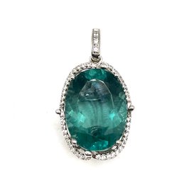 Gorgeous Sterling Silver Large Aquamarine Color Clear Stone Pendant