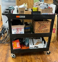 Utility Cart Loaded With Miscellaneous Electric Elements, Tools, Wires, Copper Coil & More