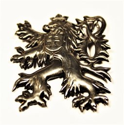 Vintage Silver Plated Crowned Lion Figural Brooch