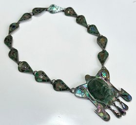 A Vintage Mexican Sterling Silver And Abalone Mask Necklace