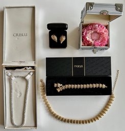 Crislu Sterling Silver 925 Necklace, 14 Karat Gold Earrings, Macy's Rhinestone Set & More, In Original Boxes