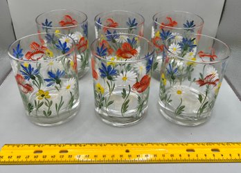 Set Of 6 Floral Painted Glasses