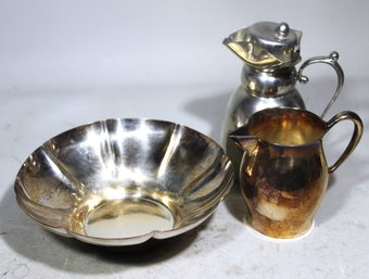 Napier Silver Plated Bowl, Pewter Syrup And Small SP Creamer