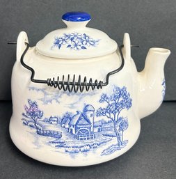 Vintage Japan Blue & White Farmhouse Teapot