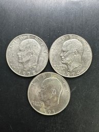 3 Eisenhower Dollars 1971, 1972-D, 1974