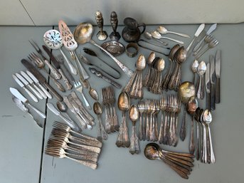 Vintage Collection Of Silver Plate Flatware, Serving Ware, Salt & Pepper Shakers, Creamer