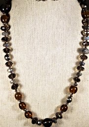 Fine Gemstone Beaded Necklace In Silver Having Moonstones & Smoky Quartz