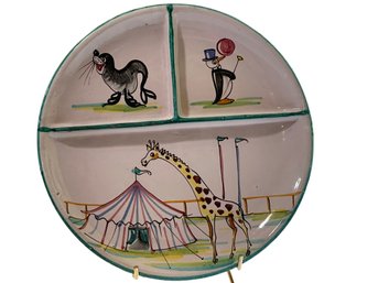 Circus Themed Divided Childrens Plate, Hand Painted In Italy