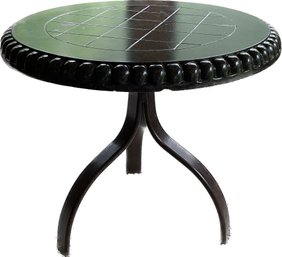 Round Faux Stone Top Side Table With Metal Base