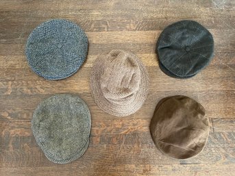 Five Vintage Wool Tweed Caps Including Borsalino & Ralph Lauren