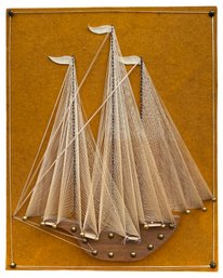 Vtg Mid Century MCM Nail String Artwork Sailboat Handmade USA Nautical