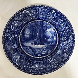 Beautiful Antique Flow Blue Staffordshire Plate ~ Prayer At Valley Forge ~