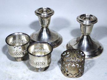 Lot Sterling Silver Candle Holders, Napkin Ring And Candle Stick Cups