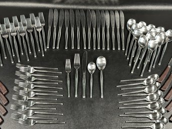 A Quality Set Of Vintage Stainless Steel Flatware By Hampton Silversmiths With A Mid-Mod Style