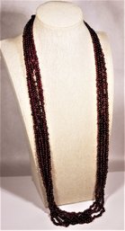 14K Gold Clasp Genuine Garnet Beaded Multi Strand Necklace High Quality (tangled Needs Attention)