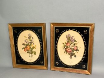 Vintage JL Prevost Floral Bouquet Print With Hand Painted Frame