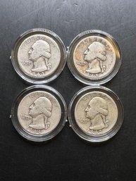 4 Silver Washington Quarters 1942, 1943, 1944, 1945