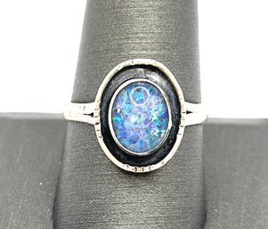 Vintage Sterling Silver Blue Opal Ring, Size 10