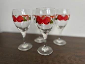 Franciscan Red Apple Wine Goblet Hand Painted Crystal Glass Set (4)