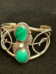 Sterling Southwestern Malachite Cuff Signed