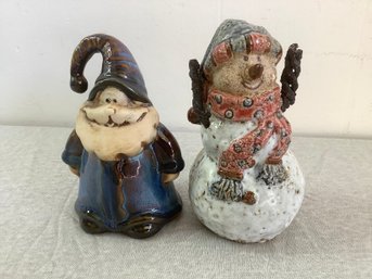 Snowman And Santa Pottery Figures Christmas Lot #58