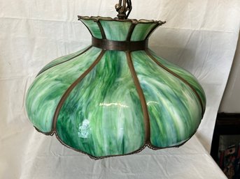 Large Antique Ca. 1910 Signed BRADLEY AND HUBBARD Hanging Slag Glass Lamp