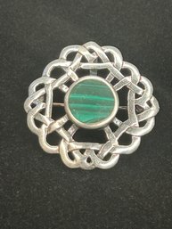 Sterling Malachite Celtic Brooch