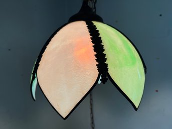 Green & White Vintage Slag Glass Swag Lamp