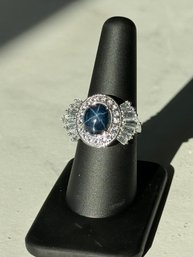 Massive Star Sapphire & CZ Sterling Silver Cocktail Ring
