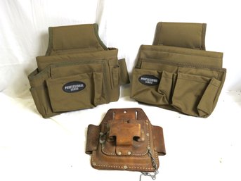 3 Tool Bags Waist Pockets Cowhide & 2 Pro Series Canvas Bags