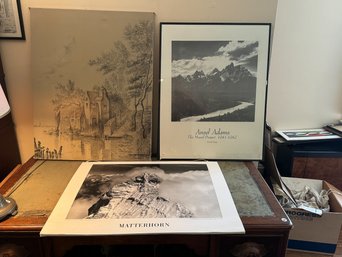 TWO ANSEL ADAMS POSTERS AND A PRINT ON CANVAS