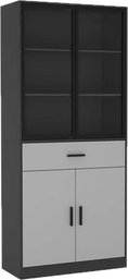 Grey And Black Bookcase Display Cabinet With Glass Doors, Drawer And Cabinet  ( 1 Of 3 )