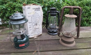 Deitz Monarch RR Lantern, Coleman Lantern And Plastic Lantern