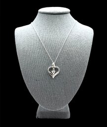 Italian Sterling Silver Chain With Heart Shaped Clear Stone Pendant