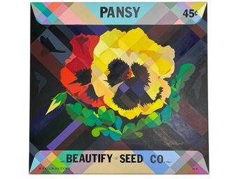 A Large Vintage Acrylic On Canvas, 'Pansy Seed Packet' Joan Luby (American, 1934-2015)