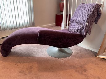 Sleek Amethyst Upholstered Swivel Based Chaise Lounge With Fringed Purple Throw Blanket