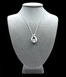 Italian Sterling Silver Chain With Clear Stone Engraved Pendant