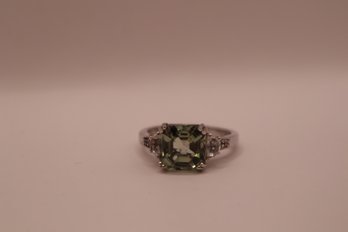 925 Sterling Silver With Light Green And Clear Stones 'STS' Chuck Clemency Ring Size 10