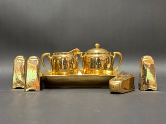 22K Gold Syracuse China: Small Tray, Sugar/Creamer, Salt & Peppers