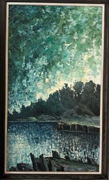 Evening Lake Scene From Dock Oil Painting Signed Lebedeff