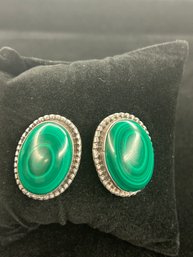 Sterling Malachite Earrings Signed