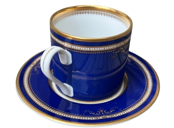 Vintage Collectable Cup And Saucer R.m.s. Titanic Collection - In Cobalt With Gold Trim