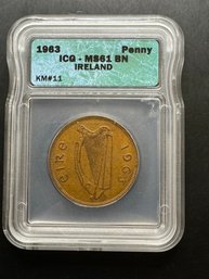 1963 Ireland Penny ICG-MS61 BN