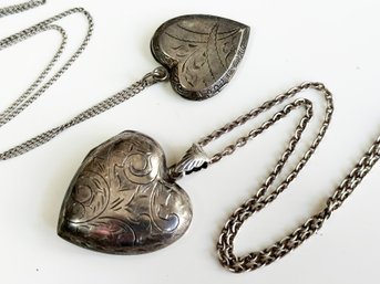 A Pair Of Vintage Lockets - Etched Sterling Silver