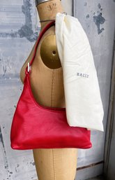 Bally Small Red Leather Shoulder Bag With Dust Bag And Small Bally Face Mirror