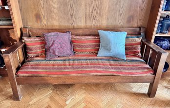 Vintage Solid Wood Mission Style Couch With Throw Pillows