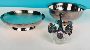 Silver Plate And Crystal Table Decor