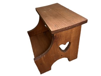 Country Style Wooden Step-Stool With Heart Cutout